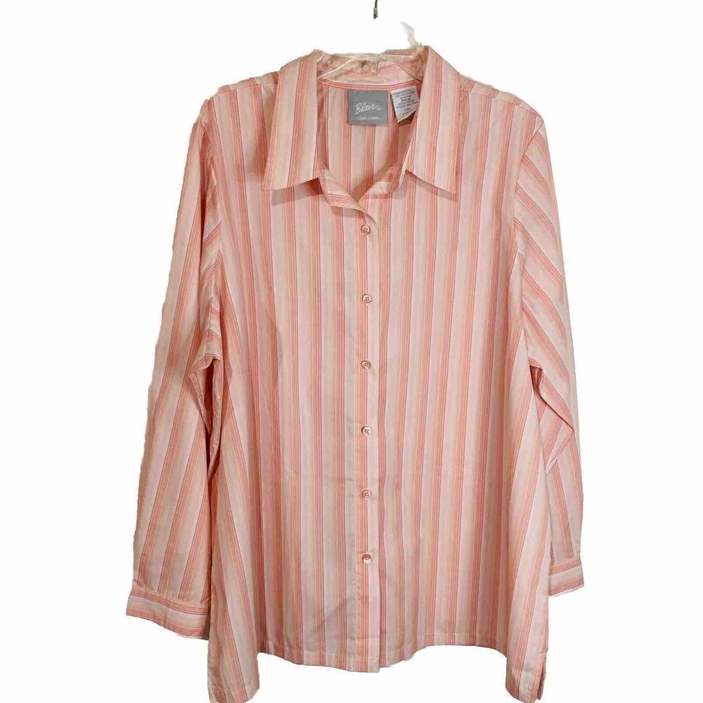 Blair Shirt Womens Pink Striped Button Up Long Sleeve 100% Cotton Top Sz 2XL
